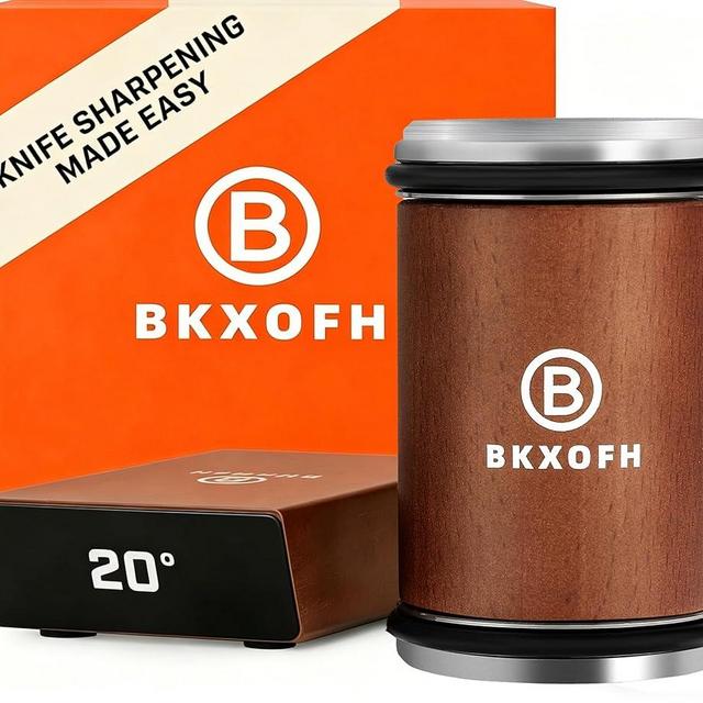Rolling Knife Sharpener Kit, Knife Sharpening Kit, Kitchen Knives Sharpener Roller with Diamond and Ceramic for Steel of Chef Blade, Knives Sharpening Tool with 15 & 20 Degree Magnetic Angle, Walnut