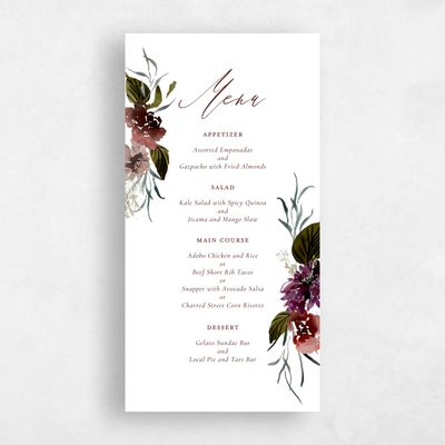White Greenery Wedding Menu - Holliston