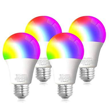 Smart WiFi Alexa Light Bulbs, SAUDIO LED RGB Color Changing Bulbs, Compatible with Siri,Alexa,IFTTT and Google Home Assistant, No Hub Required, A19 E26 Multicolor 4 Pack
