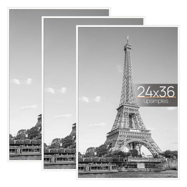 upsimples 24x36 Picture Frame White 3 Pack, Frames 24 x 36 for Horizontal or Vertical Wall Mounting, Scratch-Proof Wall Gallery Photo Frame