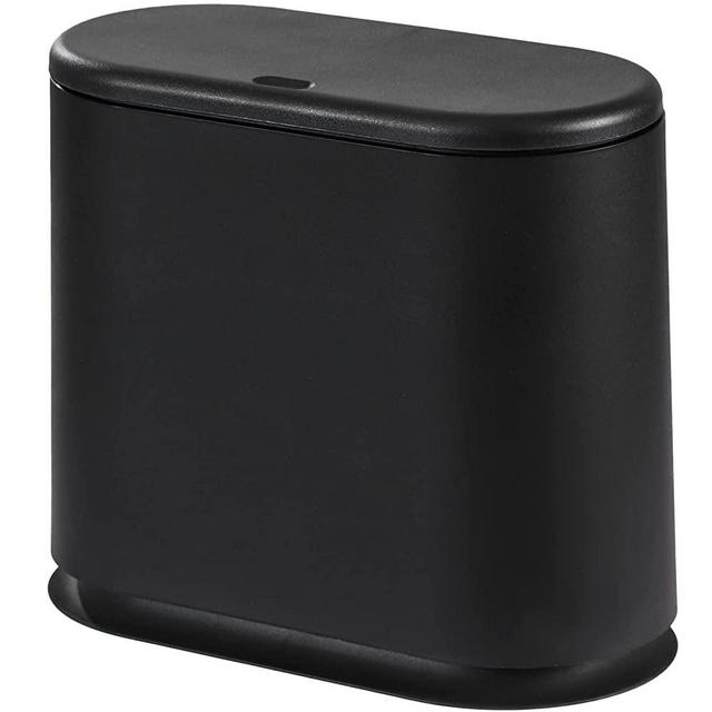 PENGKE Slim Plastic Trash Can 2.11 Gallon Garbage Can with Press Top Lid,8 L Wastebasket Trash Can,Removable Liner Bucket,Black Modern Dispenser for Bathroom,Living Room,Bedroom