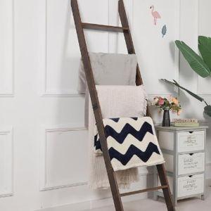 Blanket Ladder for Living Room and Bedroom, 5ft 8 inch, 6-Tier Wall Leaning Laminate Snag Free Construction (Rustic Hickory) Rustic Decorative Farmhouse Blanket Storage, Quilt Rack, Ladder Shelf
