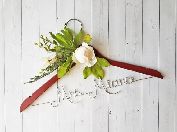 Wedding Hanger White Peony Flowers First and Last Name Personalized Hanger Custom Hanger Bridal Hanger Bride Bridal Shower Gift Bridesmaid