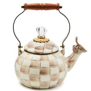 Mocha Check Whistling Tea Kettle
