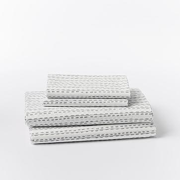 Organic Hand Drawn Stripe Sheet Set, Queen, Feather Gray