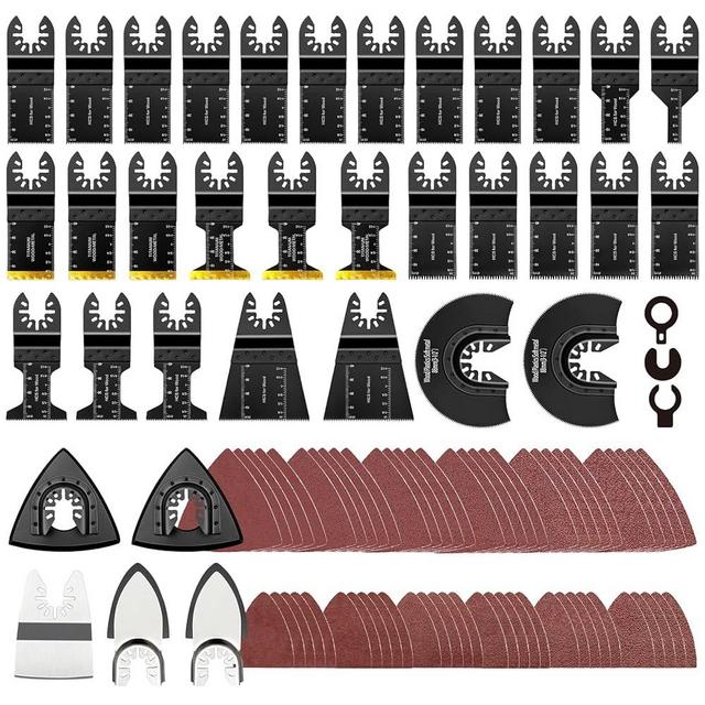 AIFICUT 98Pcs Oscillating Saw Blades Kits Cutting for Wood Plastic Metal Multi Tool Blades Oscillating Tool Blades with Sanding Pads Sandpapers Kits Fit Dewalt Ryobi Milwaukee Rockwell Fein Makita