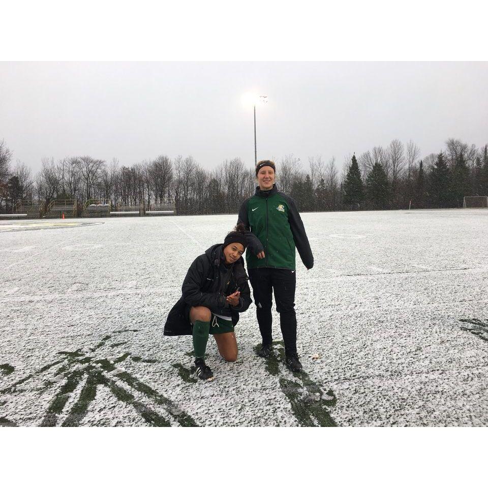 Us gearing up to play NMU's rival, Michigan Tech, during our final year of soccer at NMU.