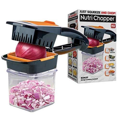 Nutrichopper with Fresh-keeping container - Chops, Slices, Cubes, Wedges – Multi-purpose Food Chopper with Stainless Steel Blades As Seen On TV