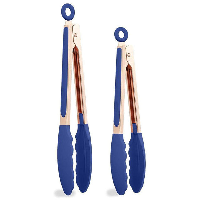 COOK WITH COLOR Stainless Steel Silicone Tipped Kitchen & BBQ Tongs Set, 2 Pc Tongs, Blue