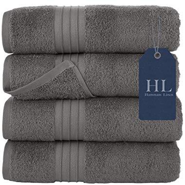 Hammam Linen HL Luxury Hotel & Spa Bath Towel Turkish Cotton Bath Towels - Dark Grey - Set of 4, 27" x 52"