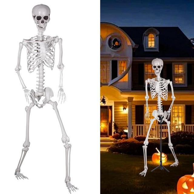 7.9ft Halloween Full Size Skeleton, Realistic Giant Human Skeleton Bones with Full Body Posable Joints, Scary Plastic Halloween Large Skeleton for Halloween Graveyard Haunted House Spooky Scene Décor