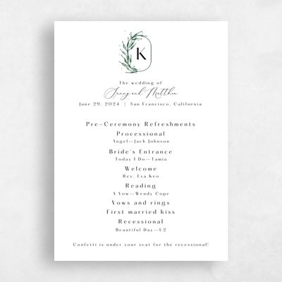 White Wedding Program - Eyota
