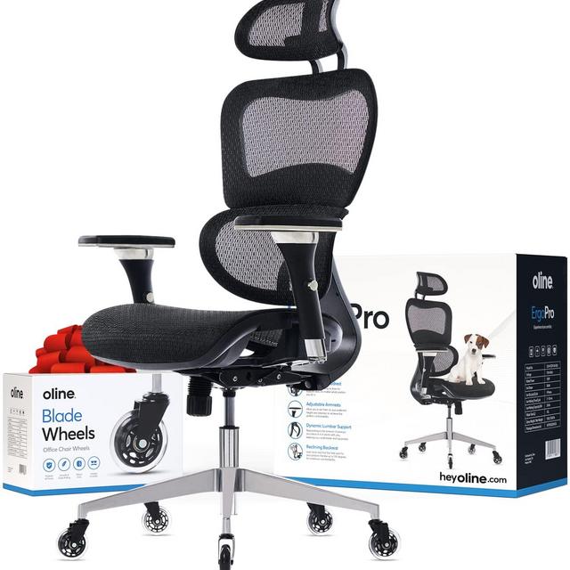 Oline ErgoPro Ergonomic Office Chair - Rolling Desk Chair with 4D Adjustable Armrest, 3D Lumbar Support and Blade Wheels - Mesh Computer Chair, Gaming Chairs, Executive Swivel Chair (Black)