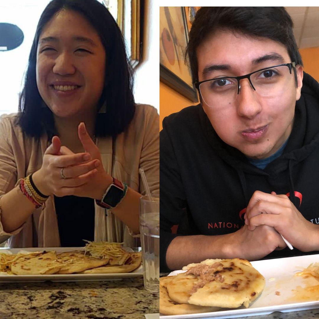 Our first date was pupusas (and a movie). Wilber made fun of Tiffany's parallel parking but then very soon after learned that she's the better driver.