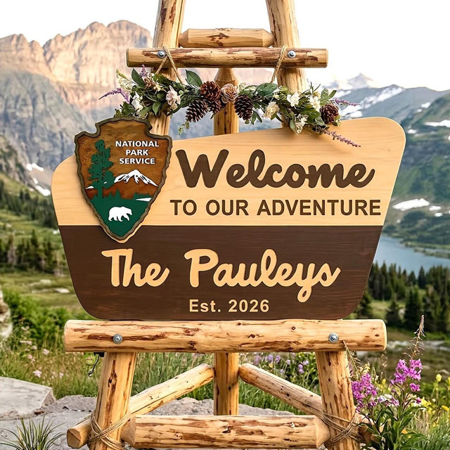 Personalized National Park Wedding Welcome Sign Adventure Couple Last Name Established Date Hiking Camping Outdoor Family Gift