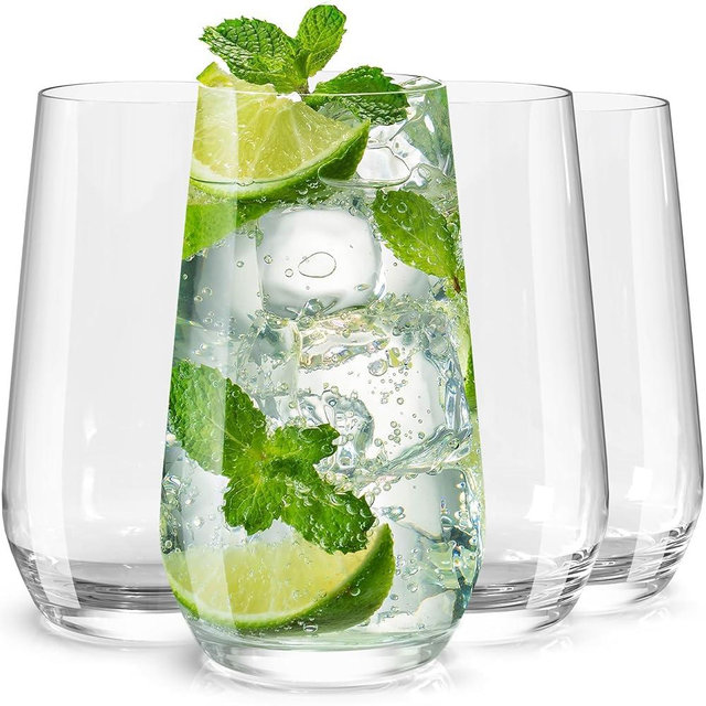 Wlasss Drinking Glasses Set of 4, 16.4 oz Clear Glass Tumbler, Water Glasses for Beer, Juice, Mojito, Iced Tea, Dishwasher Safe Glassware,Gifts