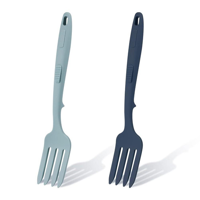 2pcs Silicone Flexible Forks, Silicone Cooking Fork Heat Resistant, Multifunctional Nonstick Blending Fork for Cooking Utensil for Kitchen Stir Mix Mash (Lake Blue, Dark Blue)