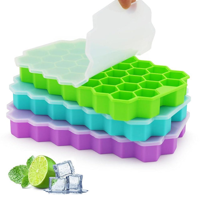 Azyh Ice Cube Trays for Freezer, 3 Pack Ice Cube Tray with Lid, Silicone Ice Cube Mold with Lid-37 Grid,Easy-Release Reusable 111 PCS Small Ice Cube for Iced Coffee Cocktail Whisky Chocolate Soup Food