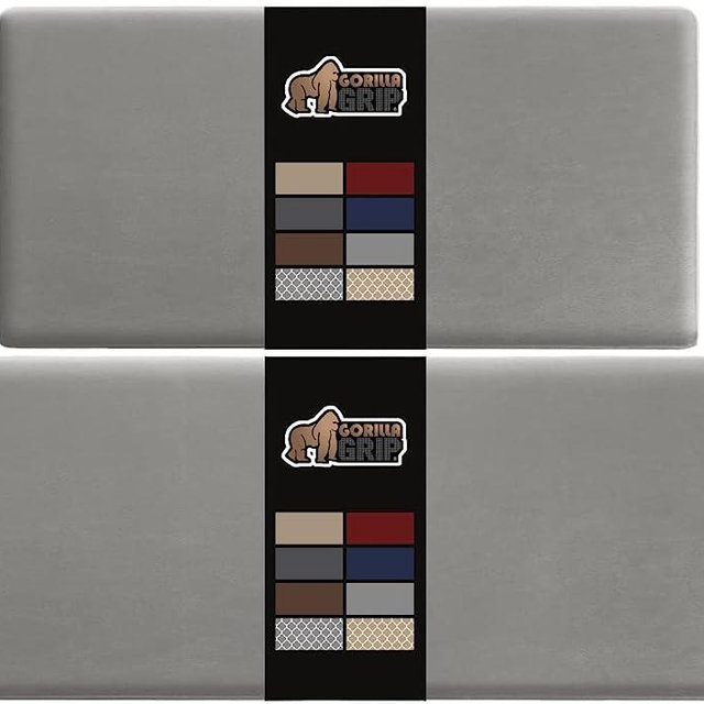 Gorilla Grip 2 Piece Anti Fatigue Cushioned Kitchen Floor Mat Set, Ergonomic Standing Office Desk Mats, Supportive Padded Memory Foam Rugs Waterproof Scratch Resistant Topside 17x24 and 17x48, Gray