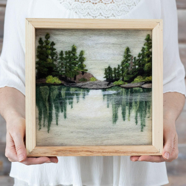 Lake Reflections Needle Felting Kit - DIY craft fine art gift - includes video instructions - landscape painting with wool