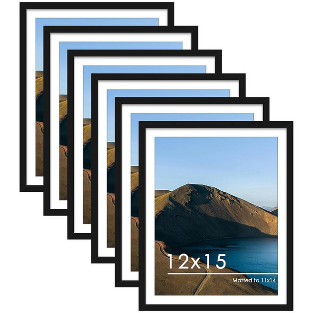 PEALSN 12x15 Picture Frames Set of 6, Display Pictures 11x14 with Mat or 12x15 without Mat for Wall Mounting, Photo Frames Collage for Wall Decor, Black.