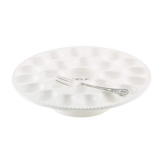 Mud Pie Deviled Egg Pedestal Platter, 2 1/4" x 13 1/4" Dia | Fork 7", White