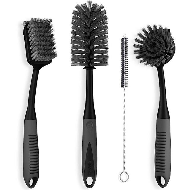 Dish Brush Set of 4 with Bottle Water Brush, Dish Scrub Brush, Scrubber Brush and Straw Brush - Kitchen Scrub Brushes Ergonomic Non Slip Long Handle for Cleaning Cleaner Wash Dish Sink Dishes Cup Pot