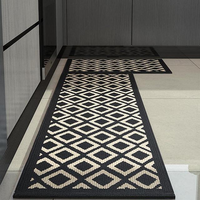 GIB Kitchen Rugs Mats for Floor Set of 2, Non Slip/Skid Kitchen Runner Rugs, Super Absorbent Machine Washable Soft Standing Mats for Kitchen Decor, Laundry & Sink, Black and Cream Diamond