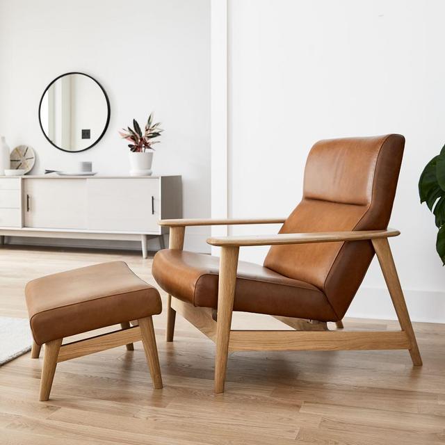 Mid-Century Show Wood High-Back Leather Chair