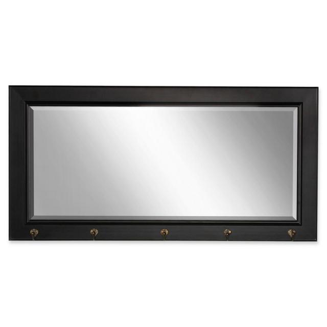 Kate and Laurel Traditional Wood Pub 18-Inch x 36-Inch Mirror with Hooks in Black