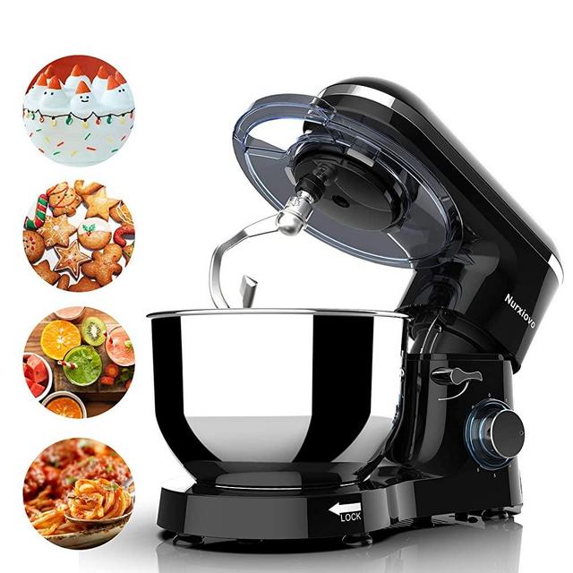 Nurxiovo Kitchen Mixer with 6.5QT Stainless Steel Bowl,Tilt-Head Food Standing Mixer 6-Speed 660Watts,Electric Baking Mixer with Dishwasher Safe Dough Hook, Whisk, Beater, Splash Lid