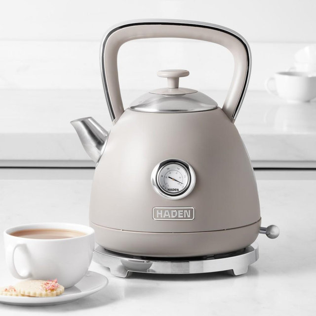 Haden Bristol Electric Kettle, Matte Putty & Chrome, 1.7-L