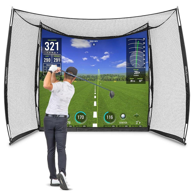 GoSports Range Cage 10 ft x 8 ft Golf Practice Hitting Net with Impact Screen - Driving Range or Simulator Screen