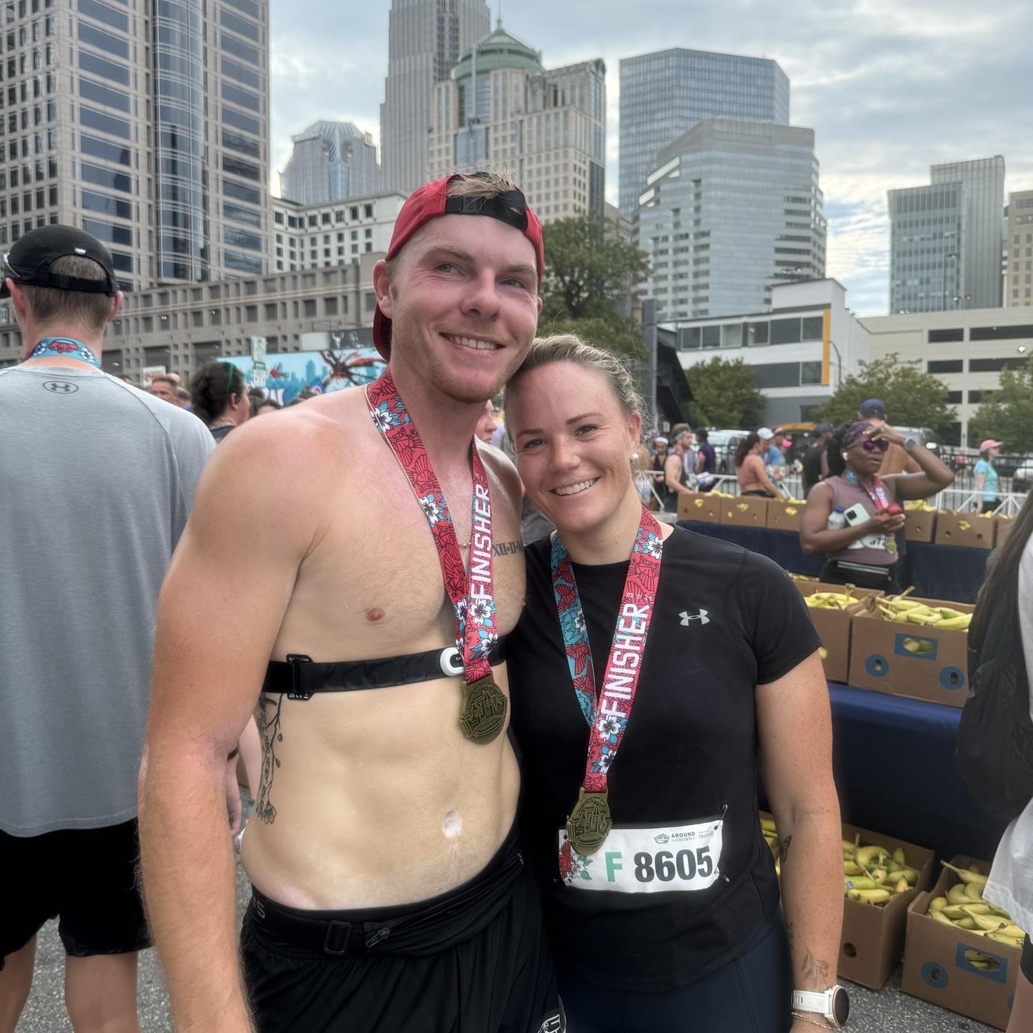 Around The Crown 10k - Jaret had 2 donuts immediately as he crossed the finish line and Mackenzie wanted to vomit.