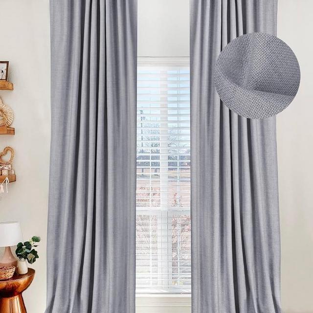 100% Blackout Shield Linen Blackout Curtains for Bedroom 84 Inches Long,Back Tab/Rod Pocket Living Room Drapes,Thermal Insulated Textured Blackout Curtains 2 Panels Set,50" W x 84" L,Grey