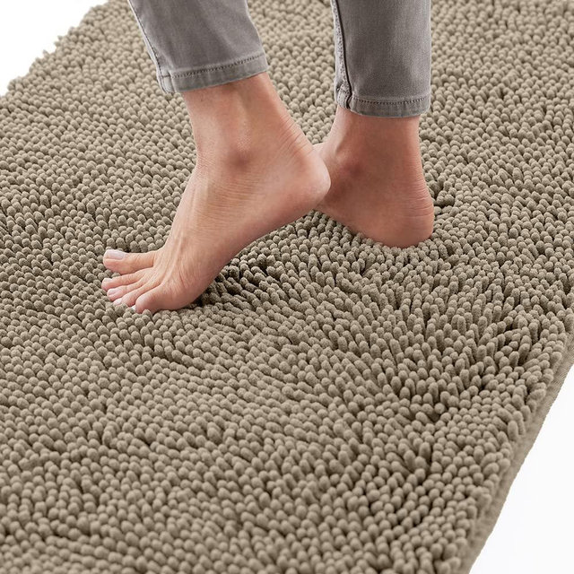Gorilla Grip Bath Rug 36x24, Thick Soft Absorbent Chenille, Rubber Backing Quick Dry Microfiber Mats, Machine Washable Rugs for Shower Floor, Bathroom Runner Bathmat Accessories Décor, Beige