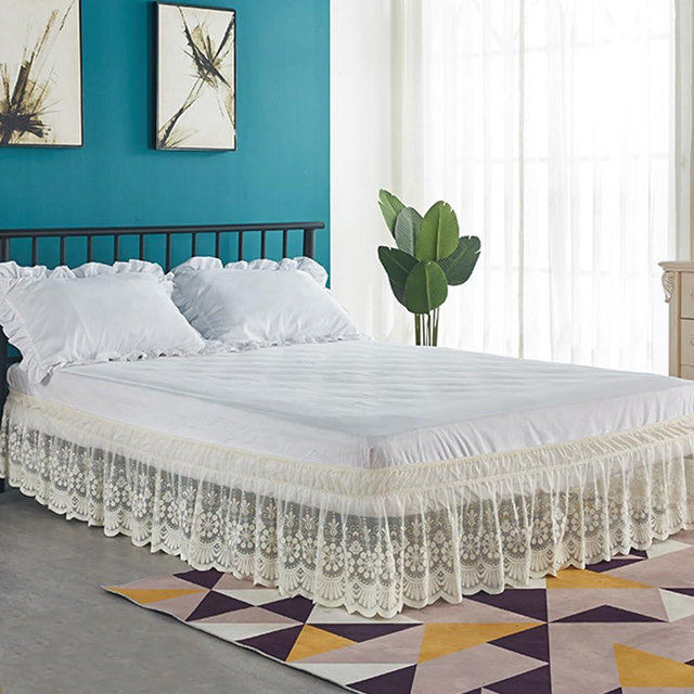 Ivory Lace Bed Skirt for Queen Bed - 15in. Drop, Easy Fit Ruffle Bedskirt Wrap Around Bed Skirt, Anti Wrinkle & Fade Resistant
