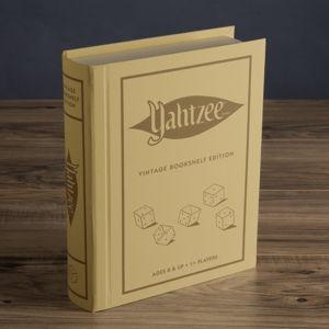 WS Game Company Yahtzee Vintage Bookshelf Edition, Luxury Dice Game in Linen-Wrapped Book Case with Slipcase, Premium Scorebook, Deluxe Rolling Tray & 1956 Graphics, Classic Dice Games, Ages 8+