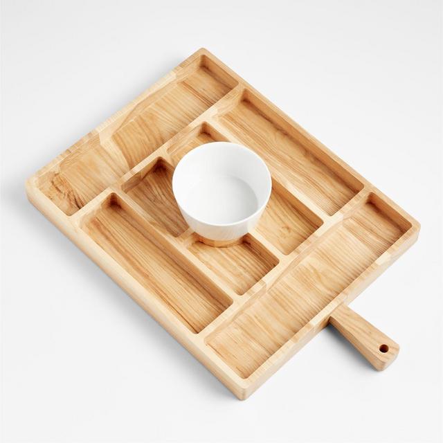 Carson Large Sectioned Ash Wood Serving Board with Verge Bowl 2-Piece Serveware Set