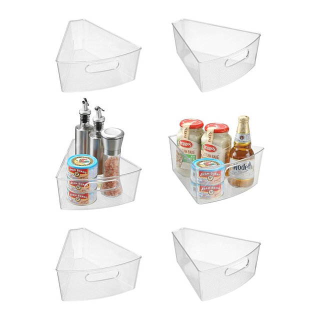 novelinks Transparent Kitchen Cabinet Storage Bins Lazy Susan Organizer with Front Handle for Corner Cabinet,Kitchen,Pantry, Bathroom, (For 26" Lazy Susan 6 Pack)