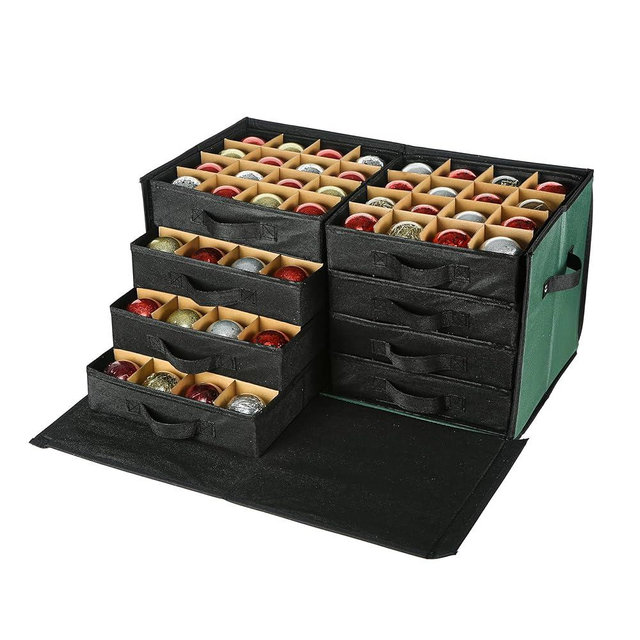 Masnest Christmas Ornament Storage Box - 8 Separate Trays, Stores 128 Ornaments - Non-Woven Fabric Containers - 3 Inch Organizer Compartments