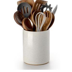Nucookery Utensil Holder, 6.4" Ceramic Kitchen Utensil Holder for Countertop with Protection Cork Bottom, Vintage Farmhouse Kitchen Decor for Counter, Gift (Sand)