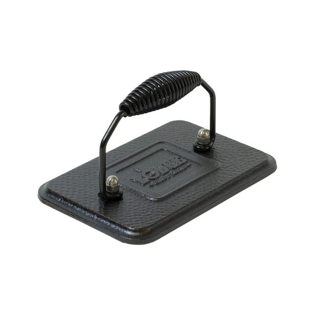 Lodge Rectangular Cast Iron Grill Press. 6.75 x 4.5&quot; Cast Iron Grill Press with Cool-Grip Spiral Handle.