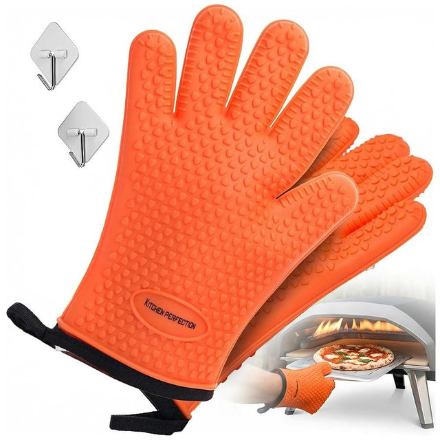 KITCHEN PERFECTION XL Silicone Pizza Oven Gloves -Extreme Heat Resistant Gloves for Outdoor & Indoor Pizza Ovens -Waterproof Oven Mitts Compatible w/Ooni, Ninja, Gozney & More|Superior Set+3 Bonuses