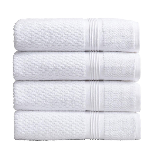 Market & Place 4-Piece Cotton Textured Quick Dry Bath Towel Set White