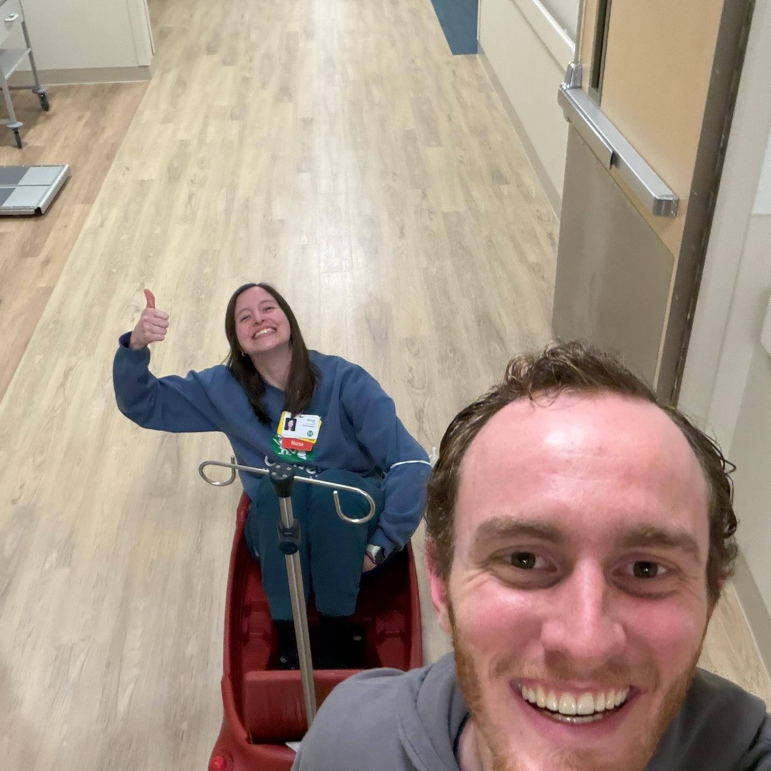 William & Hannah will find a way to have fun even when it means Hannah can’t leave the hospital because of snow & ice!