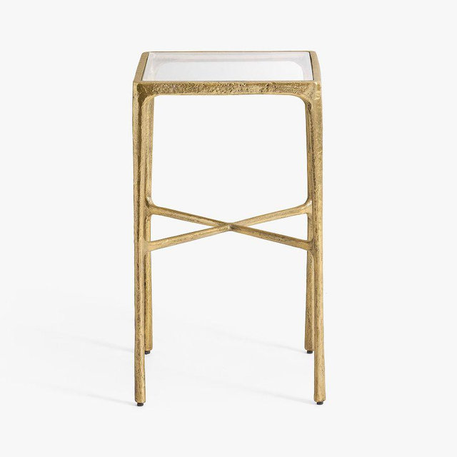 Bodhi Square Glass Accent Table, Brass, 12"