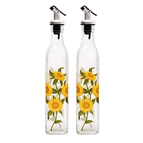 KEFOMOL 17oz Olive Oil Dispenser Bottle Set, Oil & Vinegar Dispenser Bottle for Kitchen, with 2 Leak-Proof Pour Spouts & Stainless Steel Funnel, Soy Sauce Dispenser for Cooking(Set of 2)