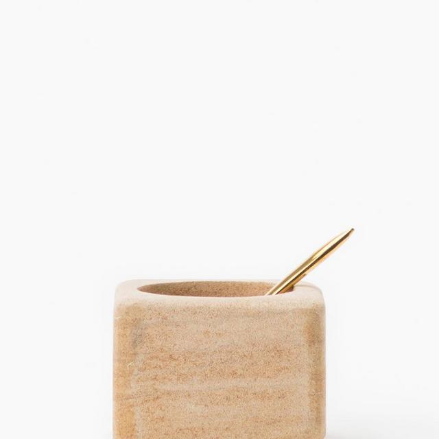 McGee & Co Sandstone Pinch Pot with Brass Spoon