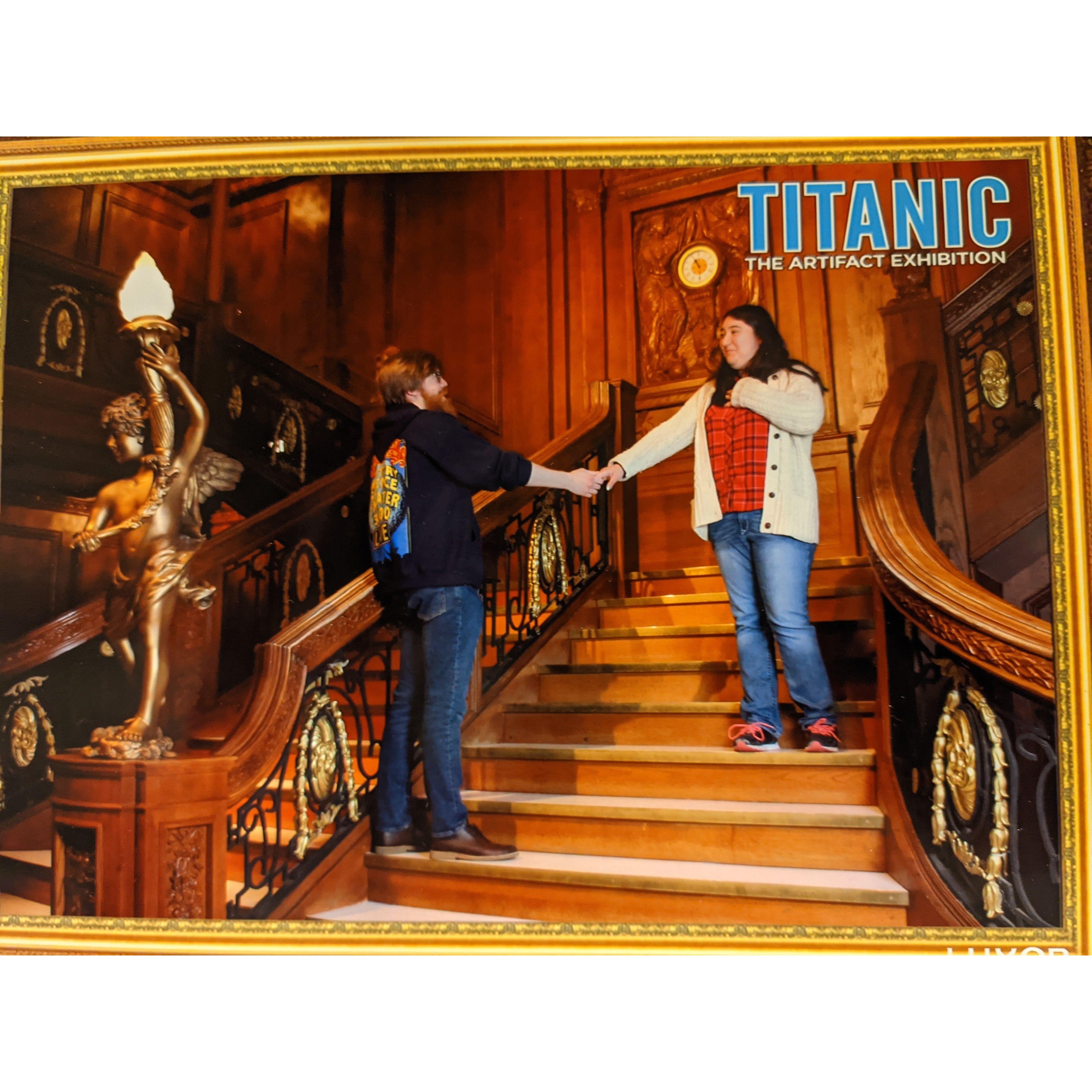 We had a vacation in Vegas and went to the Titanic museum. We couldn't miss the opportunity to get a picture on the ballroom staircase.